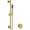 Yalsfowe Asta doccia con doccetta, soffione doccia con tubo da 1,5 m, soffione doccia ad alta pressione, asta doccia in acciaio inox a parete, altezza regolabile, kit doccia,D'oro