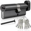 GANZTECH 45T/50(95mm),Serratura a botte in nero,chiave con 8 chiavi punzonate orizzontali, Serratura a cilindro europeo in Lega di alluminio,Stabile sicura per porte in legno,composite e UPVC