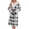 Niwicee Accappatoio Donna Pile Vestaglia Invernale Morbido Accappatoio Microfibra Cappuccio con Cintura e Tasca per Loungewear Casa Natalizio(Nero - Quadri,L)