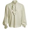 Runcati Camicia medievale da uomo con volant a maniche lunghe, camicia da pirata gotica, costume vittoriano rinascimentale vichingo cosplay top, Beige, XL