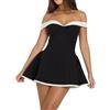 Generico Elegante Miniabito a Spalle Scoperte, Blocchi di Colore, Abiti da Ballo Corti Bicolore con Spalline e Chic