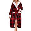 Niwicee Accappatoio Donna Pile Vestaglia Invernale Morbido Accappatoio Microfibra Cappuccio con Cintura e Tasca per Loungewear Casa Natalizio(Rosso vino - Quadri,S)