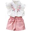Generico 2 Pz Completino Bambina Set,Completo Estivo Completivi da Estivi Design Regalo Festivo Top Cotone Elasticizzato Neonato Eleganti Set Per attività all'aperto