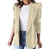 Generic Blazer casual da donna con maniche a sbuffo aperto sul davanti, giacche da lavoro con tasche, cappotto asimmetrico da donna, Beige, M