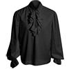 Runcati Camicia medievale da uomo, con volant, a maniche lunghe, stile pirata, gotico, vittoriano, rinascimentale, vichingo, top cosplay, Nero , S
