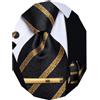 YourTies Cravatte di seta da uomo, motivo scozzese, motivo cachemire, con motivo floreale, gemelli quadrati e fermacravatta, set di fermacravatta per feste, Nero dorato a righe, One Size