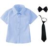 aromm Camicia da Ragazzo Maniche Corte Bottoni Uniforme Scolastica Solida Oxford Shirt con Cravatta e Papillon