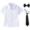 aromm Camicia da Ragazzo Maniche Corte Bottoni Uniforme Scolastica Solida Oxford Shirt con Cravatta e Papillon