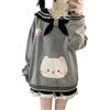 Cuteighteen Felpa Kawaii da donna con colletto marinaio Cutecore Vestiti Anime giapponese Cat Graphic Felpe con cappuccio Adolescenti Pullover allentato