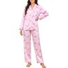 Wiepux Pigiama Donna Raso Lungo Due Pezzi Seta Pigiami (Rosa, S)
