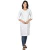 Vrnda Kurta Donna Cotone Bianco Stampa Floreale Tunica Etnica Indiana Manica Estiva Casual Bollywood Vestito a Fiori Femminile