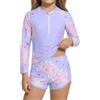 JiAmy Costume da bagno a due pezzi per bambine, a maniche lunghe, con cerniera, UPF 50+, protezione solare 4-7 anni, Unicorno viola., 6 anni