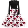 KBOPLEMQ Abito da festa da donna, elegante, per San Valentino, con stampa a cuore, stile vintage, comodo, da festa, a maniche lunghe, lunghezza al ginocchio, per feste, feste, rockabilly