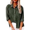 SHEKINI Camicia Lino Donna Camicetta Elegante Maniche Lunghe Cotone Blusa Scollo a V Top Camicette Abbigliamento Ufficio Verde,L