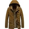 Juankrynord Moda Invernale da uomo Monopetto Caldo con Cappuccio lungo Trench Coat Zip-up Casual Antivento Foderato in Pile Giacca da Lavoro Spessa