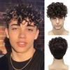 HAIRJOY Parrucche sintetiche per uomo, parrucche ricce, parrucca corta marrone scuro, parrucca resistente al calore, parrucca da uomo per cosplay quotidiano, parrucca per feste di Halloween