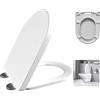 Sedile WC Premium a Forma di D, Chiusura Ammortizzata | Sgancio Rapido | Coperchio WC Igienico Antibatterico con Rotazione a 360° ° Cerniere regolabili, facili da installare e da pulire, bianche