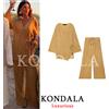 KONDALA Completo Casual Chic Giallo da Donna: Top Ampio con Scollo a V e Lacci, Pantaloni Lunghi a Vita Alta, Moda Estate 2026, Ideale per Vacanze e Spiaggia