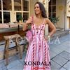 KONDALA Abito Vintage Boho Ricamato Rosa con Spalline Sottili da Donna, Abito da Spiaggia Senza Schienale con Lacci, Moda Estate 2026, Abito Elegante