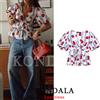 KONDALA Camicetta Casual Chic da Donna Boho con Stampa, Scollo a V, Maniche Corte a Sbuffo, Fiocco e Lacci, Pieghe, Moda Estate 2026 per Vacanze