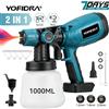 Yofidra Pistola a spruzzo elettrica YOFIDRA 1000ML 66000RPM senza fili, spruzzatore di vernice, aerografo per rivestimento auto in acciaio, utensili elettrici compatibili con batteria Makita.