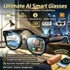 GUHUAVMI Occhiali Smart AI con Fotocamera HD 800W, Video 4K, Memoria 32GB, Traduzione Oltre 120 Lingue, Custodia di Ricarica 3600mAh, Chiamate Bluetooth, Occhiali da Sole