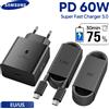 SAMSUNG Caricabatterie Originale Samsung 60W PD, Caricatore Super Veloce Tipo C per Galaxy S26 S25 S24 S23 S22 Ultra Plus A16 A55 Z Fold 8 7 e per iPhone 17