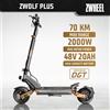 ZWHEEL Monopattino Elettrico ZWHEEL ZWOLF PLUS, Motore 2000W Max, Pneumatici Tubeless da 10 Pollici per Fuoristrada, Autonomia 70 Miglia, Batteria 20mAh, Pieghevole per Adulti, con Certificato DGT Spagnolo