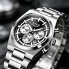 LIGE Orologio da uomo LIGE originale, alla moda, impermeabile, luminoso, cronografo, con datario, in acciaio inossidabile, al quarzo.