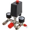 Kit Regolatore Pressostato per Compressore d'Aria, Valvola di Controllo a Pistone con Doppio Manometro, Valvola di Sicurezza e Raccordi Rapidi, Regolabile da 0.05 a 1.2MPa, Accensione/Spegnimento