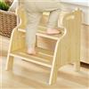 NONE Sgabello in Legno per Bambini con 2 Gradini, Sgabello Antiscivolo con Maniglia, Carico Massimo 50Kg, per Cucina e Bagno, da 3 Anni