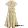 KONDALA Abito Lungo da Donna Trendy a Pois Giallo con Fiocco e Maniche Corte, Nuova Moda Primavera Estate 2026, Abito da Spiaggia Mujer