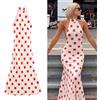 Guobioziy Abito Lungo Estivo 2026 Nuovo Stile da Donna, Rosso e Bianco a Pois, con Scollo all'Americana, Senza Maniche, Vestibilità Slim, Elegante per Vacanze al Mare