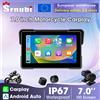 Srnubi Schermo Portatile da 7.0 Pollici per Moto con Carplay Wireless, Android Auto, Navigazione GPS, DVR, Display, TPMS, IP67 Impermeabile, Schermo Digitale per Cruscotto Moto