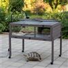 NONE Terrario per tartarughe, casetta in legno per tartarughe per uso interno ed esterno, recinto per tartarughe su ruote con supporto per luce, terrario per rettili, gabbia per piccoli animali con gambe e