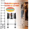 NONE Scala telescopica in acciaio inossidabile da 3,2 metri, scala pieghevole a 11 gradini per uso domestico e fai-da-te, capacità di carico di 150 kg, antiscivolo, portatile e facile da riporre, adatta