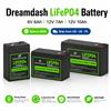 DREAMDASH Batteria LiFePO4 DREAMDASH 6V 6Ah 12V 7Ah 12V 10Ah con BMS integrato, batteria ricaricabile al litio ferro fosfato per camper, golf cart, energia solare, motore da traino, barca, auto elettrica per