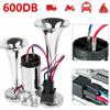 NONE Clacson in metallo a doppio tubo da 12V con compressore elettrico, suono potente 600DB, cromato, universale per auto, camion, SUV, moto, barca, autobus, facile installazione, design a doppia tromba,