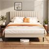 KUTAS Letto Matrimoniale 140x200 cm Rivestito in Lino Grigio - Testiera Imbottita Regolabile - Contenitore da 17 cm - 12 Doghe in Legno Massello - Letto Singolo