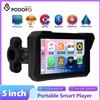 Podofo Lettore Smart Portatile con Schermo da 5 Pollici, Carplay Wireless, Supporta Android Auto, Impermeabile IP68 per Moto