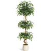 HiMISS Albero di Ficus Artificiale Realistico da 1,8 m, Pianta Finta in Seta con Tronco Curvo, Vaso Bianco Moderno - Verde Decorativo Alto e Senza Manutenzione - Ideale per Casa, Ufficio o Soggiorno