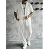 CONJUESS Completo da uomo a due pezzi con colletto cubano a righe verticali: camicia a maniche corte con bottoni + pantaloni a gamba dritta con elastico in vita, stile casual da vacanza, outfit estivo