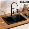 Sofetiy max 60 x 45 cm Lavello Cucina Nero Quarzo Composito Pietra Artificiale Vasca Singola con Cestello Resistente al Calore Lavello in Pietra Sopratop Sifone e Kit di Scarico