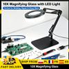 Warmom Lente d'Ingrandimento 10X con Base Pesante LED e Morsetto da Tavolo, 3 Colori di Luce Regolabile, Lampada da Tavolo per Lettura, Saldatura, Riparazioni e Lavori di Precisione