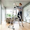 NONE Scala Telescopica a Pioli Rinforzata da 3,8M/5M, Costruzione in Acciaio Inox, Certificata EN131, con Barra Stabilizzatrice e Design Antiscivolo, Capacità di Carico 150KG, Scala Pieghevole con