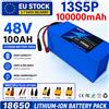 Batteria Ricaricabile Compatta Leggera 24010568mm 48V 100Ah 18650 13S5P con Celle di Grado A, Ricarica Rapida in 3 Ore, Scarica Istantanea Max 100A, Alloggiamento Blu, Fonte di Alimentazione di