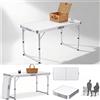 Huini Tavolo Pieghevole in Alluminio - Portatile, Altezza Regolabile, Leggero, Rettangolare per Giardino, Picnic e Campeggio - Bianco, 120x60x70/62/55cm