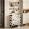 NONE Scarpiera 3-in-1 con appendiabiti e porta cappelli, scaffale portaoggetti da terra per ingresso, camera da letto, corridoio e soggiorno, organizer per scarpe in metallo con ripiani multipli, elevata