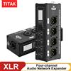 TITAK Extender Audio 4 Canali XLR/DMX su CAT5 STP RJ45, Trasmettitore di Segnale di Rete XLR Maschio/Femmina a 3 Pin, Convertitore Ethernet Schermato, Box Audio Multicanale per Performance Live,