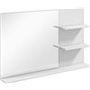 NONE Specchio da Bagno a Parete con 2 Ripiani Laterali e Mensola Inferiore, in MDF e Vetro, 75x10x48 cm, Bianco